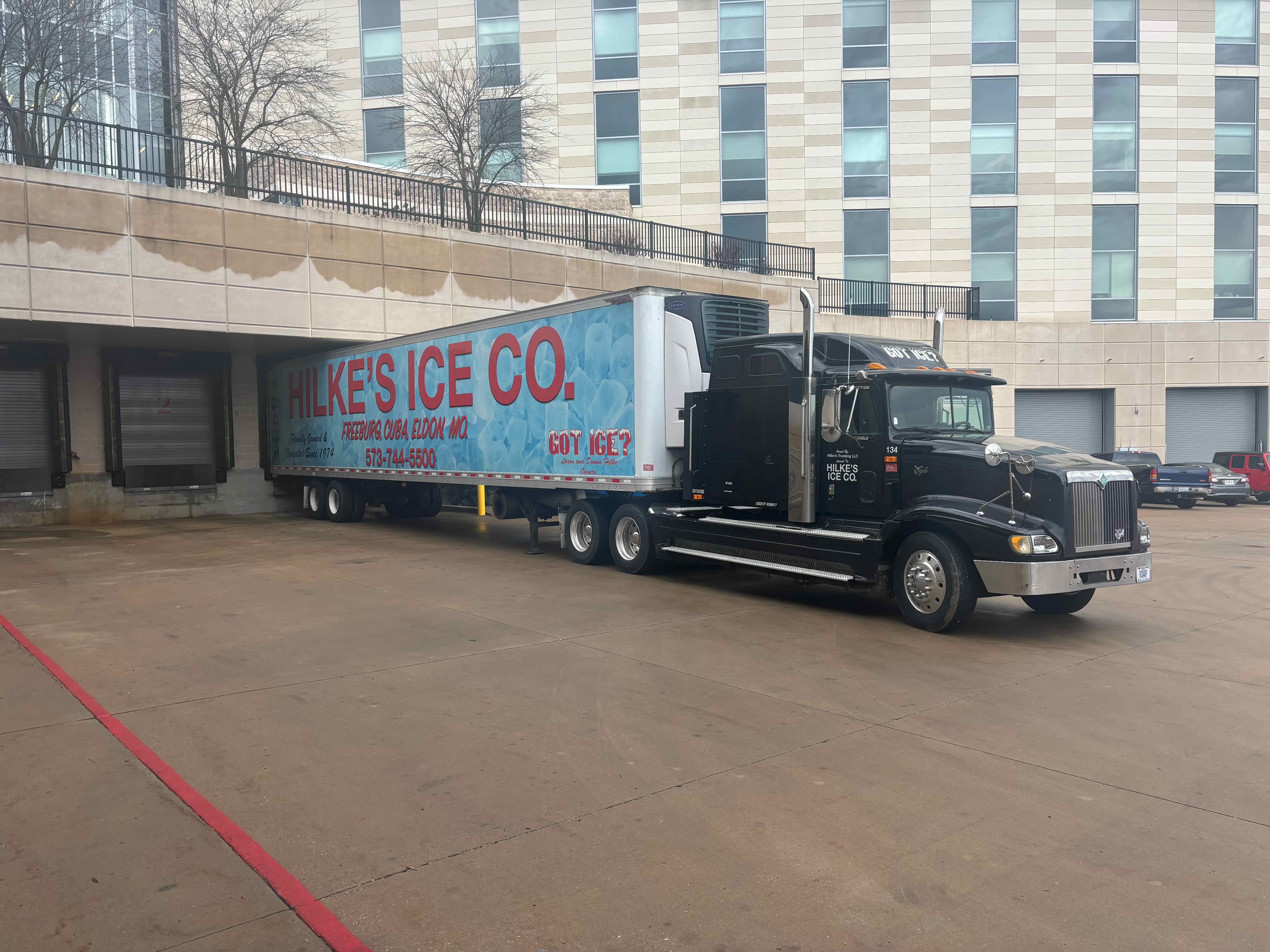 Hilke's refrigerated semi at loading dock
