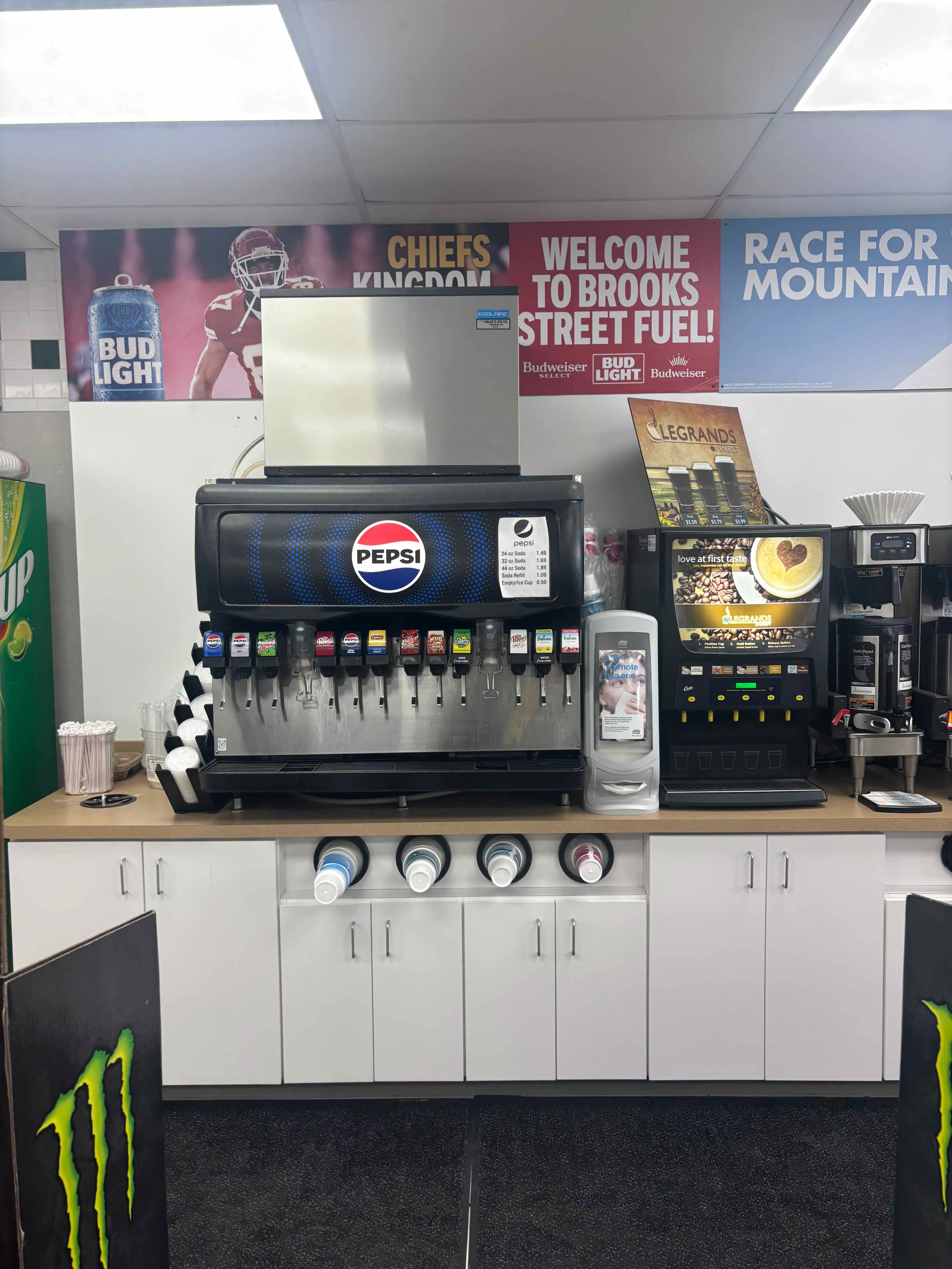 Ice machine on top of soda fountain