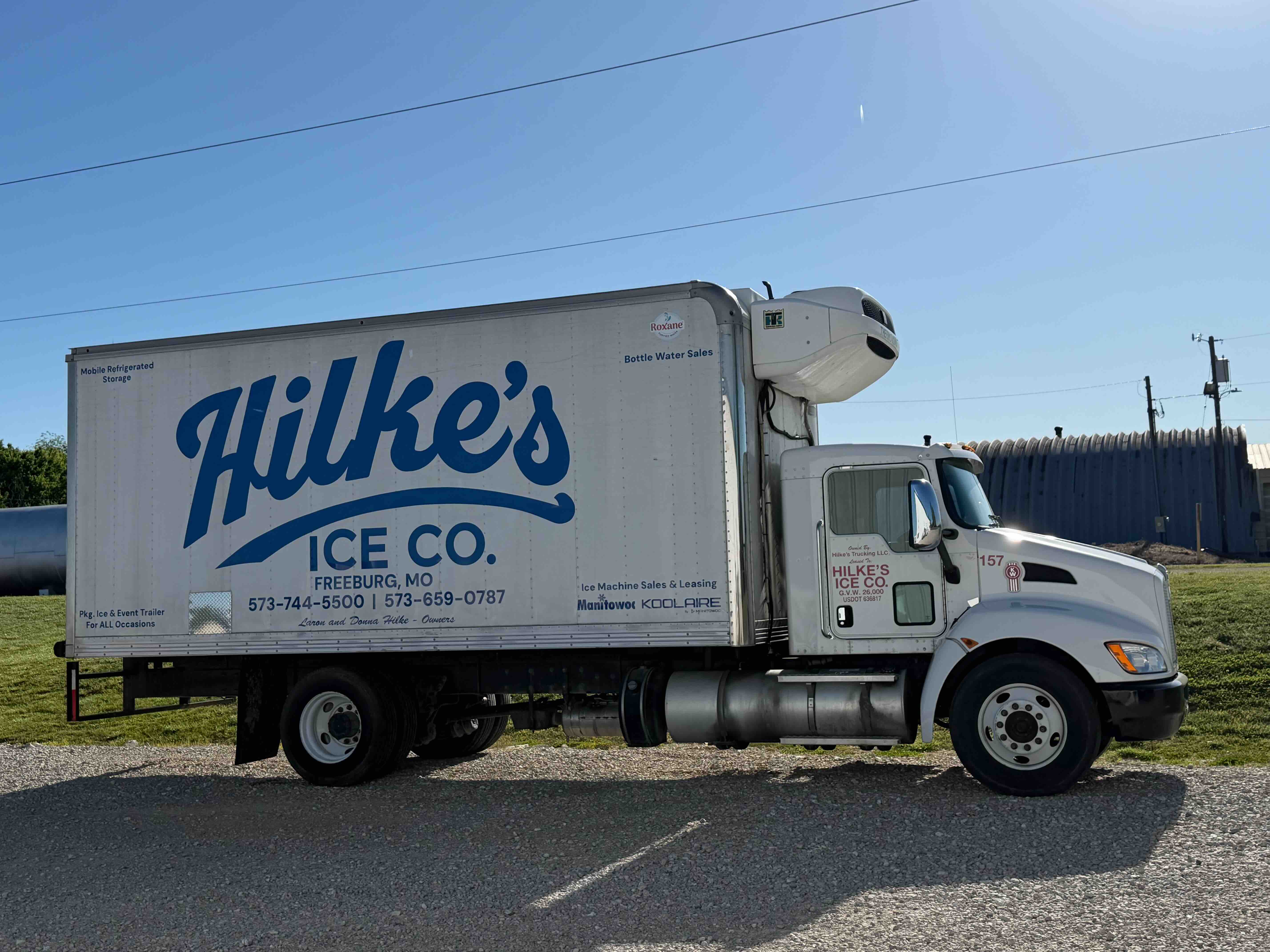 Hilke's refrigerated box truck with the new blue wordmark